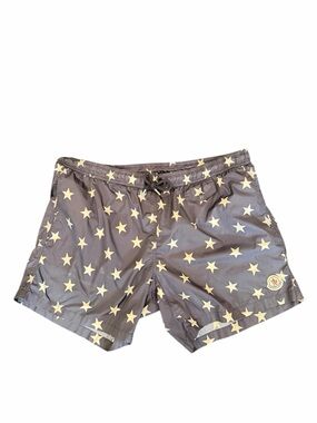 Moncler Navy and Cream Star-Print Swim Shorts
